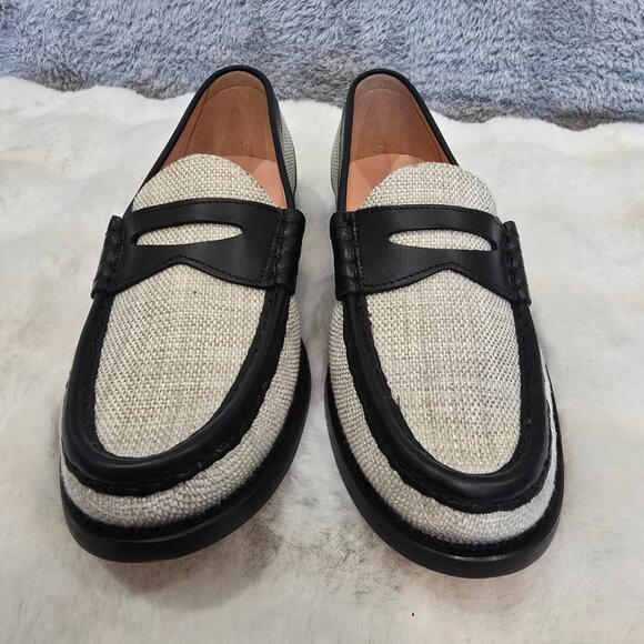 J. Crew Winona Penny Loafer Spanish Canvas Black Khaki Women's Size 9 NEW - Picture 6 of 8